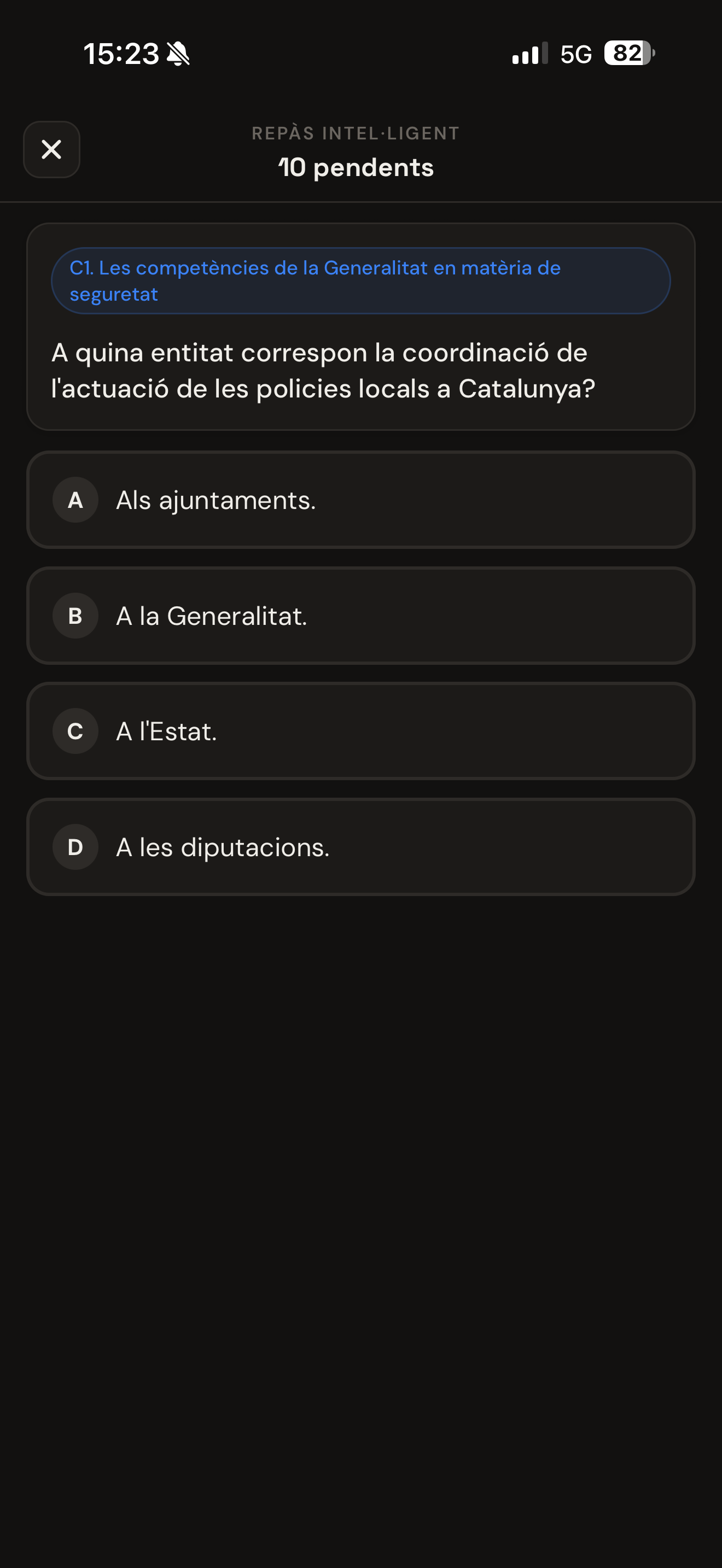 Pregunta en Repàs Intel·ligent amb 4 opcions